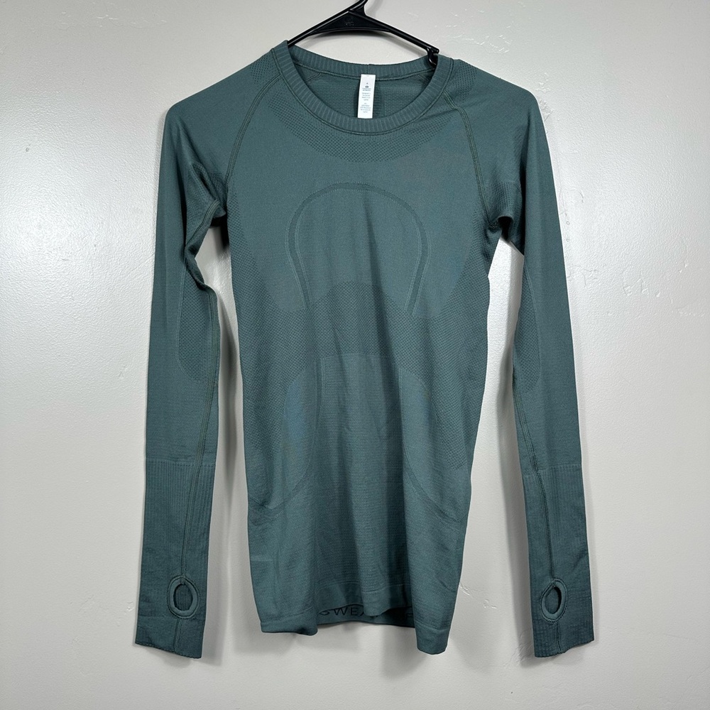 Lululemon Swiftly Tech Long Sleeve Crew Shirt Heathered Dark Fuel Green Size 4
